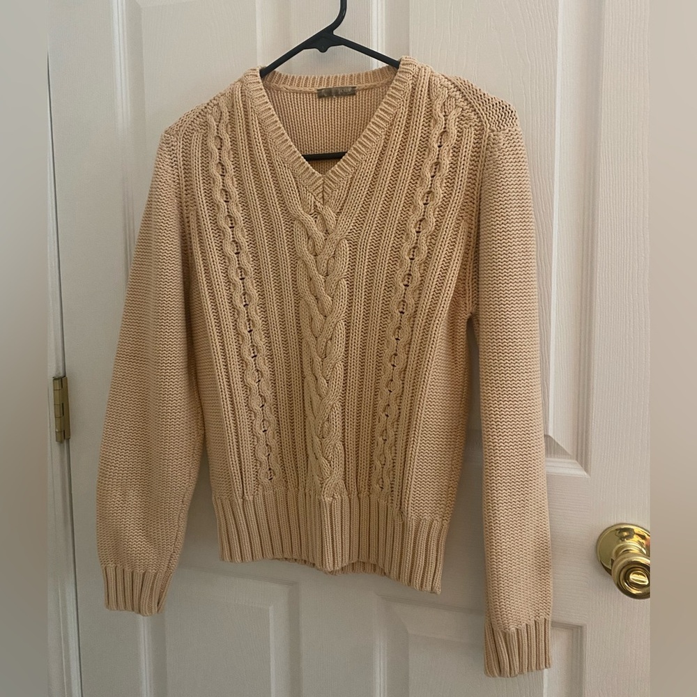 J CREW V Cable Knit Camel Sweater Size Small